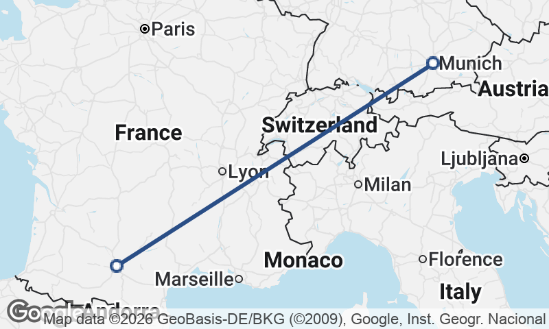 Munich to Toulouse