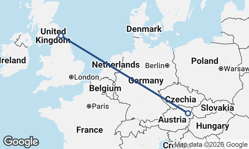 Vienna to Newcastle upon Tyne