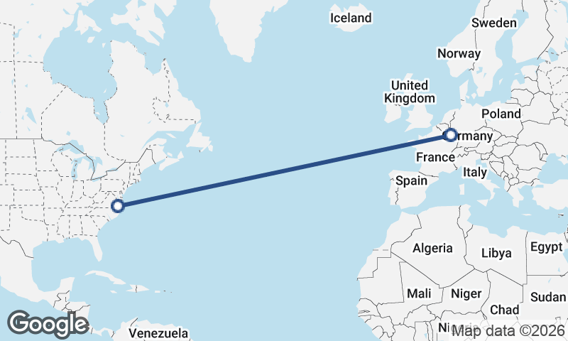 Luxembourg City to Norfolk