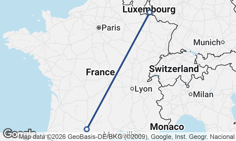 Luxembourg City to Toulouse
