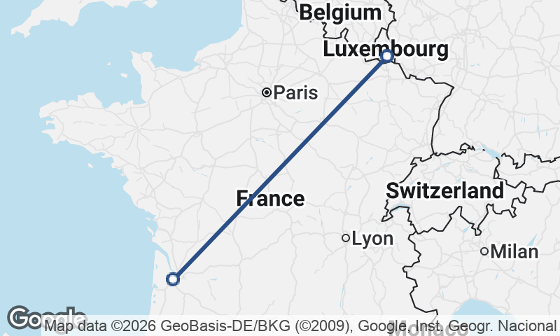 Luxembourg City to Bordeaux