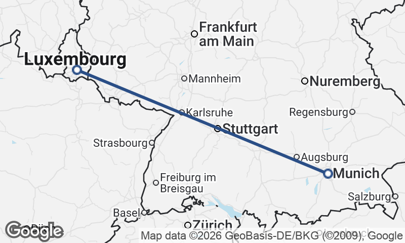 Luxembourg City to Munich
