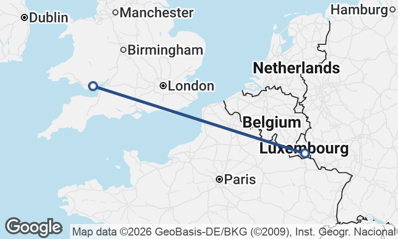 Luxembourg City to Cardiff