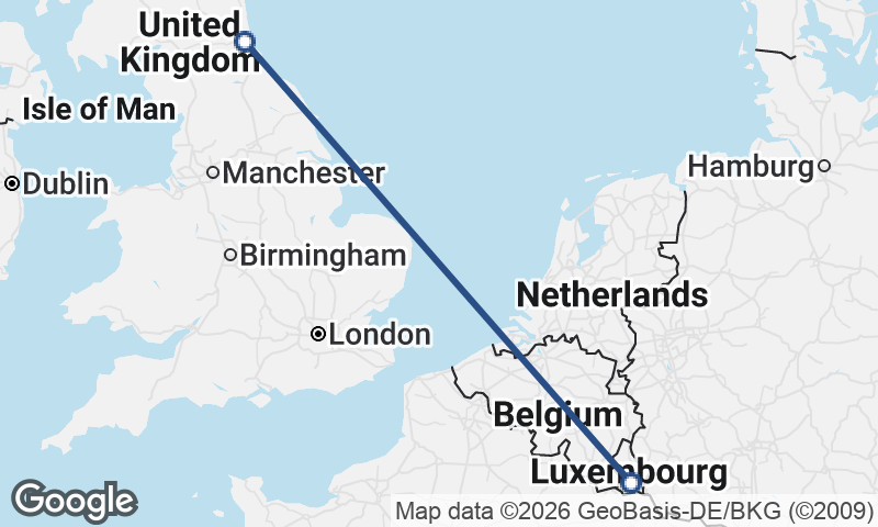Luxembourg City to Newcastle upon Tyne