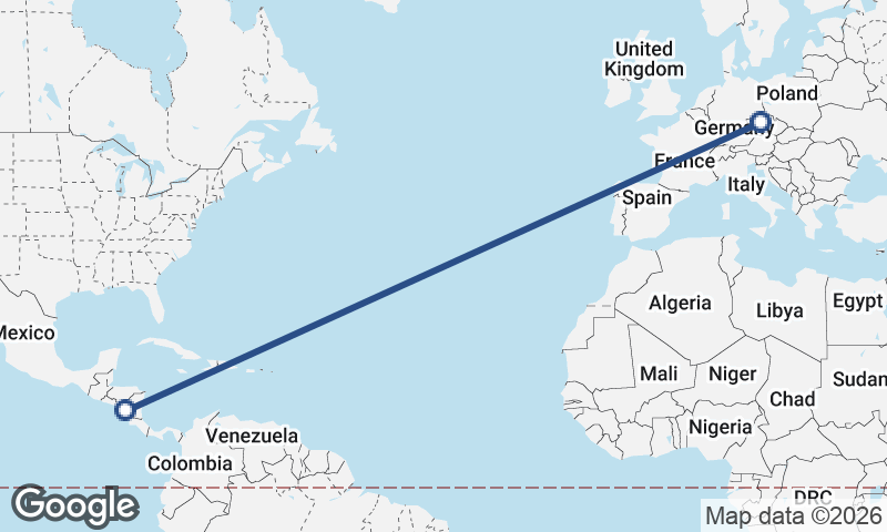 Prague to Managua