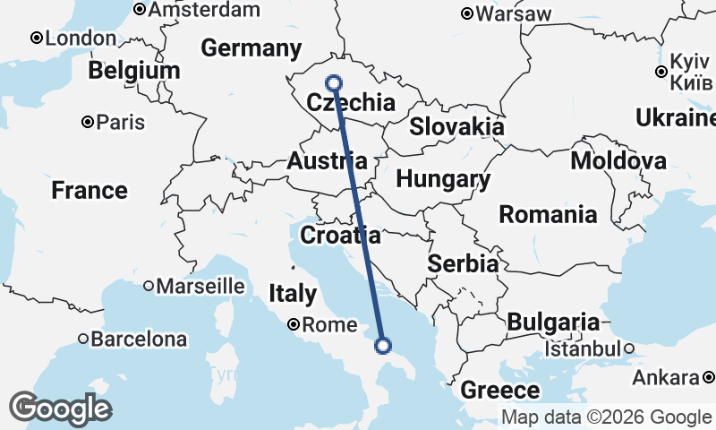 Prague to Bari