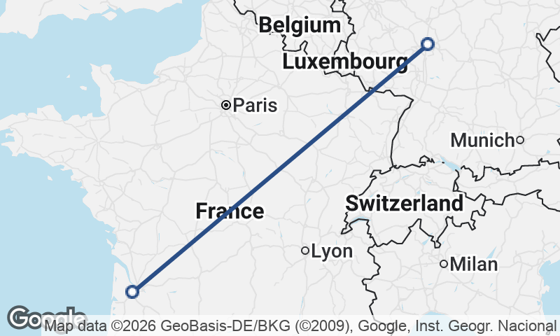 Frankfurt to Bordeaux