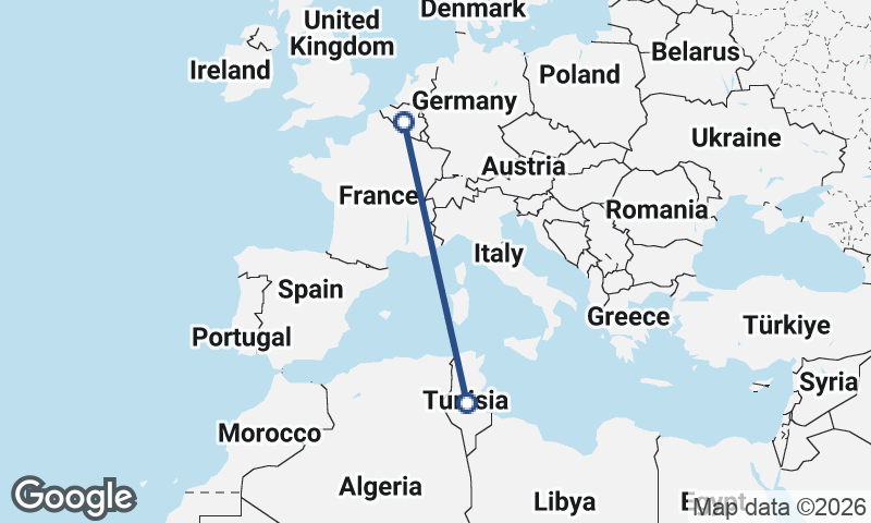Belgium to Tunisia