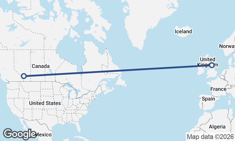 Calgary to Newcastle upon Tyne