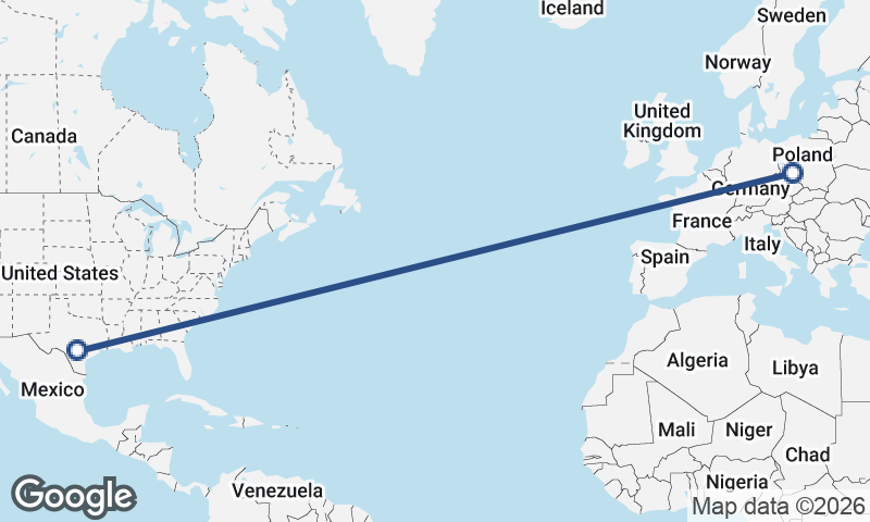 Wrocław to San Antonio