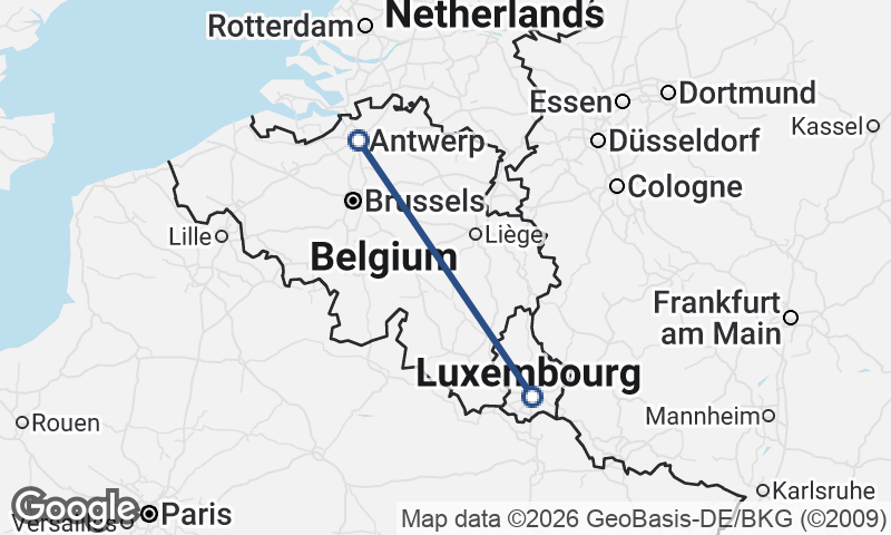 Antwerp to Luxembourg City