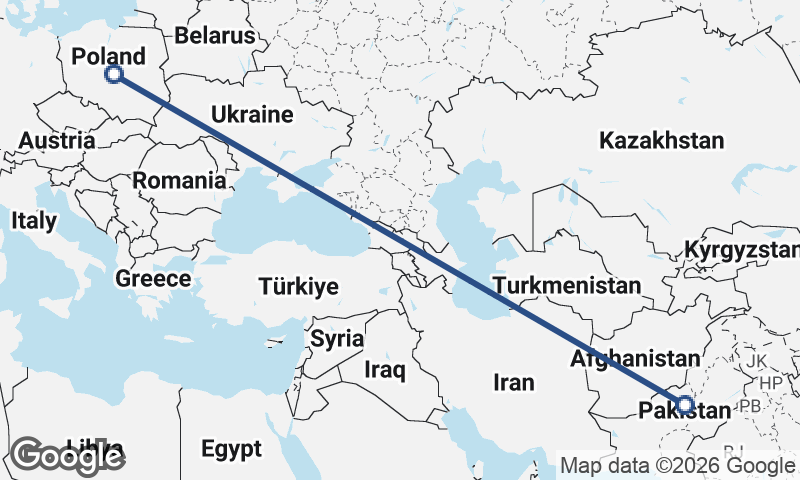 Poland to Pakistan