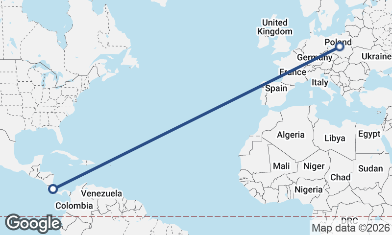 Poland to Costa Rica