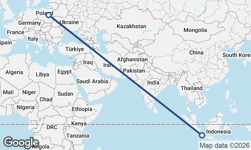 Warsaw to Jakarta