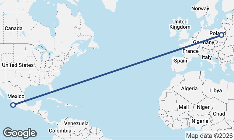 Warsaw to Manzanillo