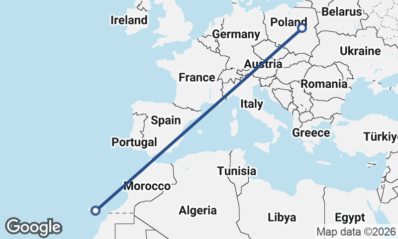 Warsaw to Las Palmas de Gran Canaria