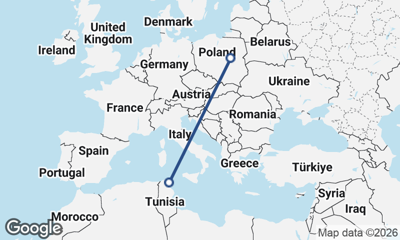 Warsaw to Tunis