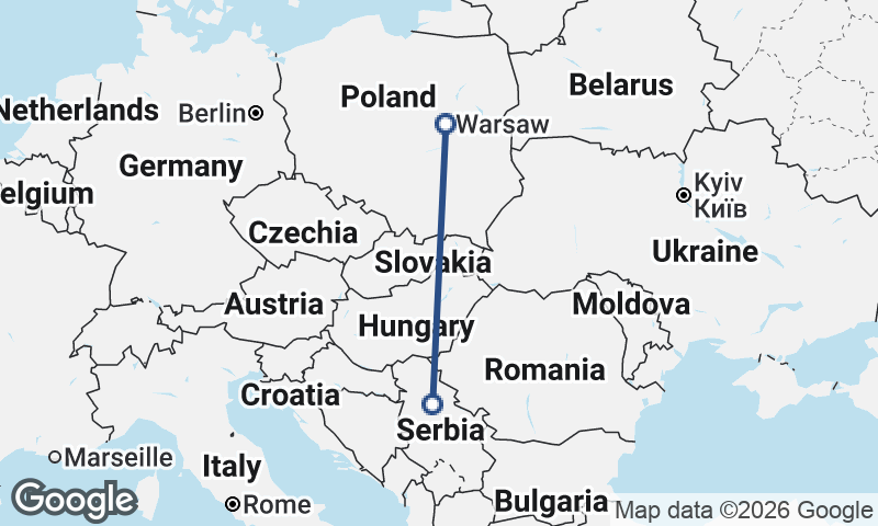 Warsaw to Belgrade