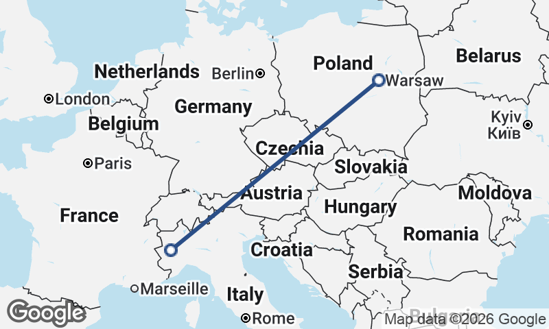Warsaw to Turin
