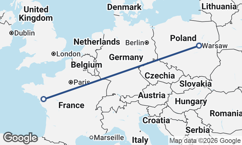 Warsaw to Nantes