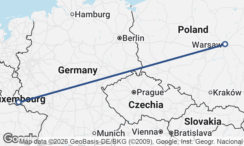 Warsaw to Luxembourg City