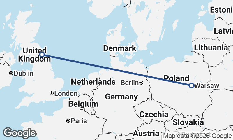 Warsaw to Newcastle upon Tyne