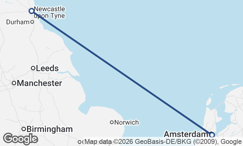 Amsterdam to Newcastle upon Tyne