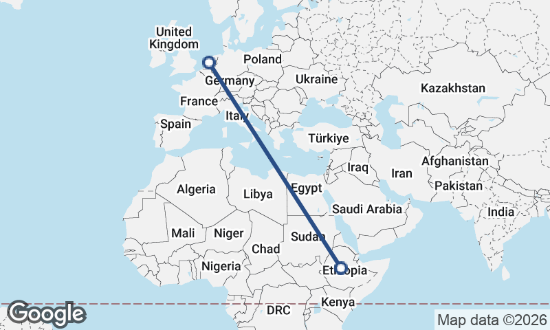 Amsterdam to Addis Ababa