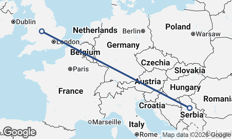 Birmingham to Belgrade