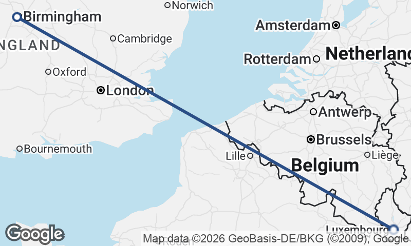 Birmingham to Luxembourg City