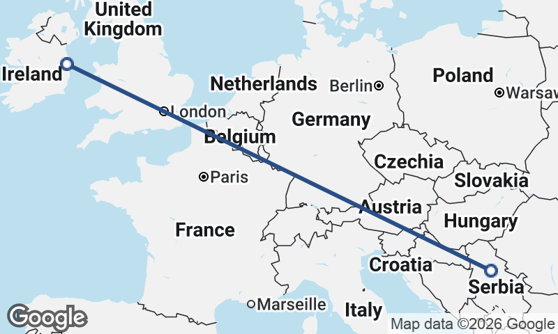 Dublin to Belgrade