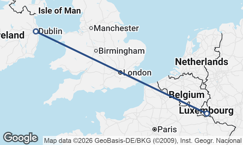 Dublin to Luxembourg City