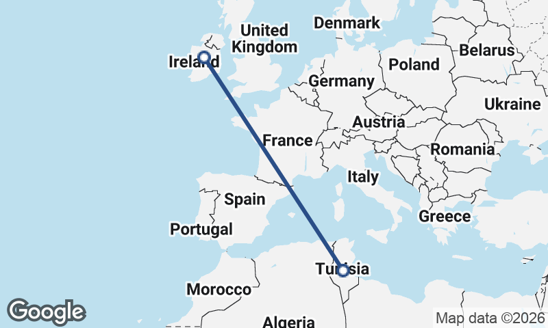 Ireland to Tunisia