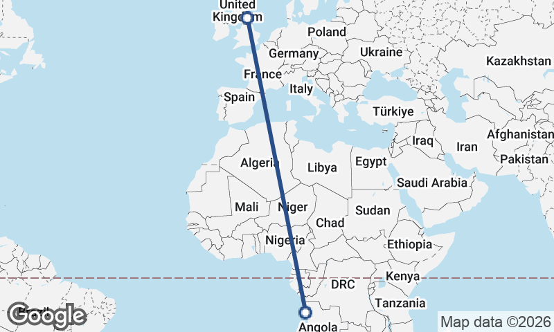 Newcastle upon Tyne to Luanda