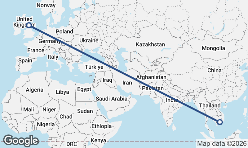 Newcastle upon Tyne to Ho Chi Minh City