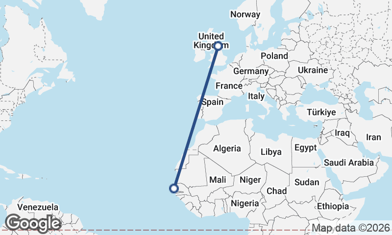 Newcastle upon Tyne to Dakar