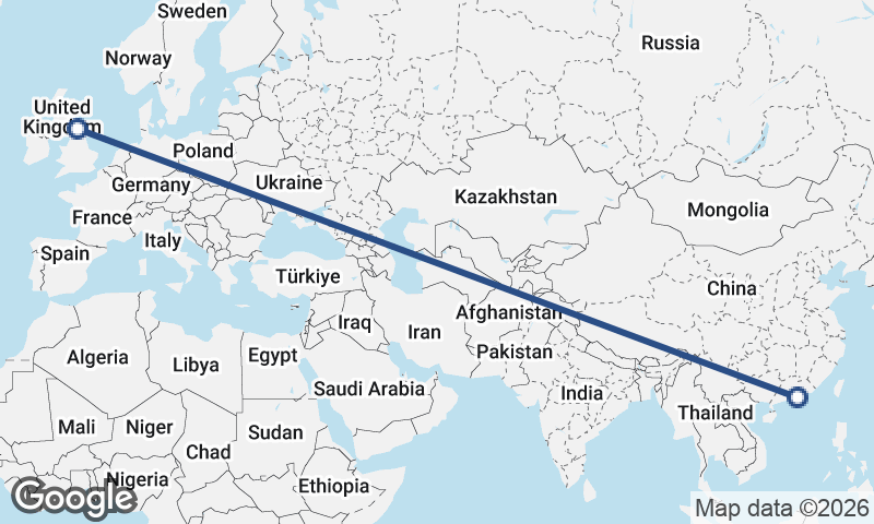 Newcastle upon Tyne to Hong Kong