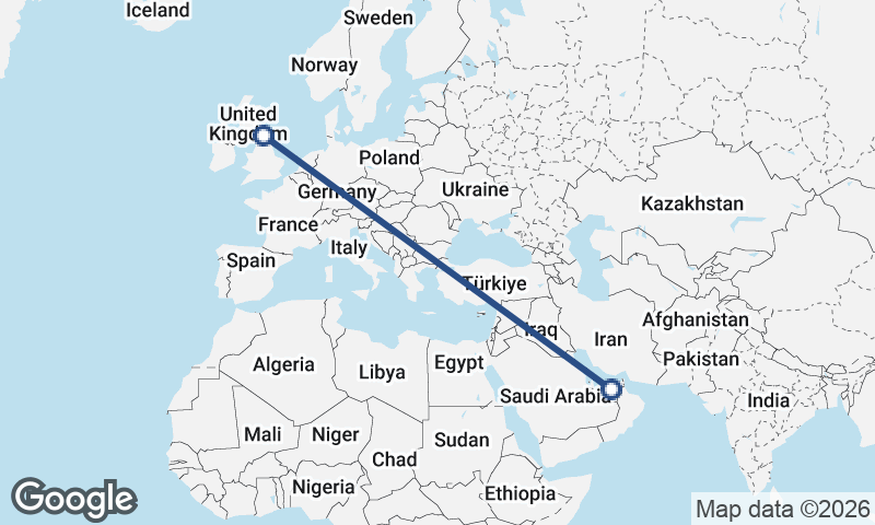 Newcastle upon Tyne to Abu Dhabi