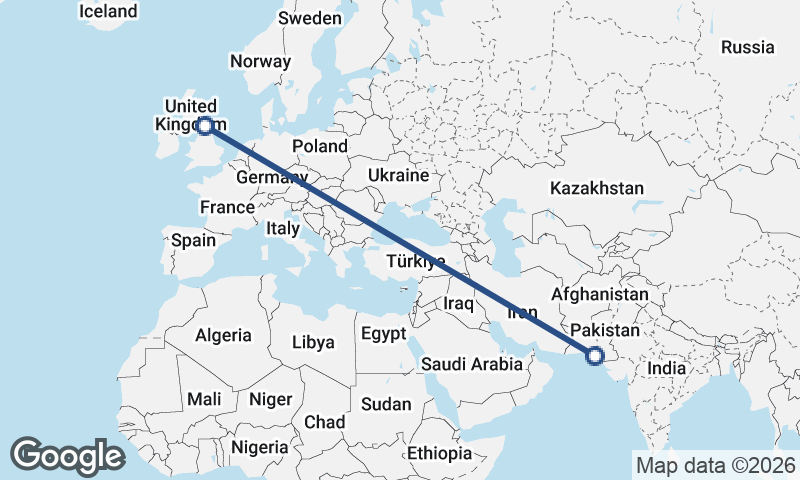 Newcastle upon Tyne to Karachi