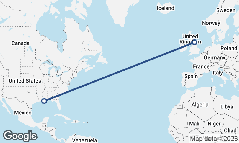 Newcastle upon Tyne to New Orleans