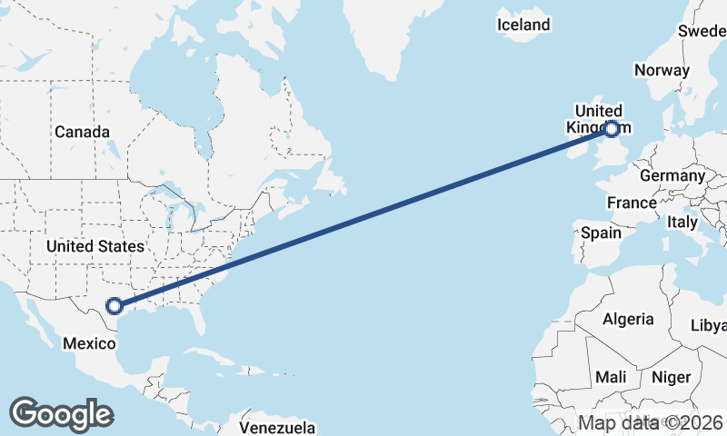 Newcastle upon Tyne to Austin