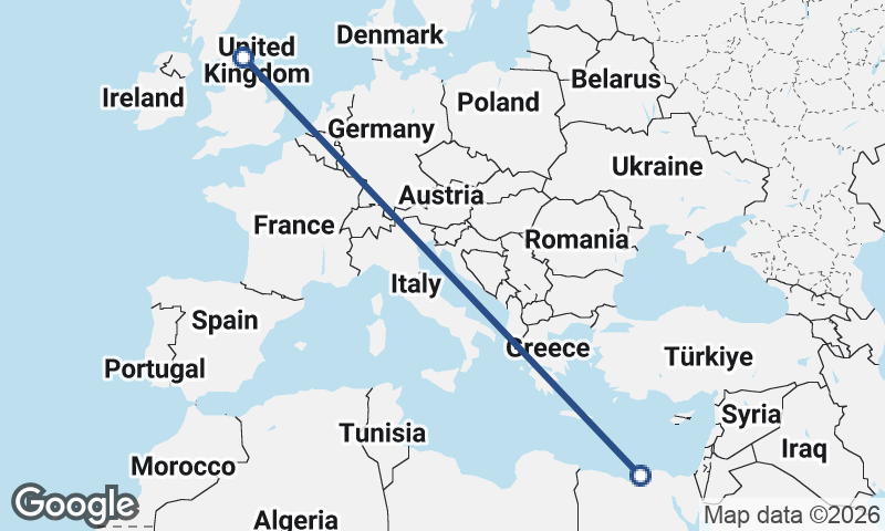 Newcastle upon Tyne to Alexandria