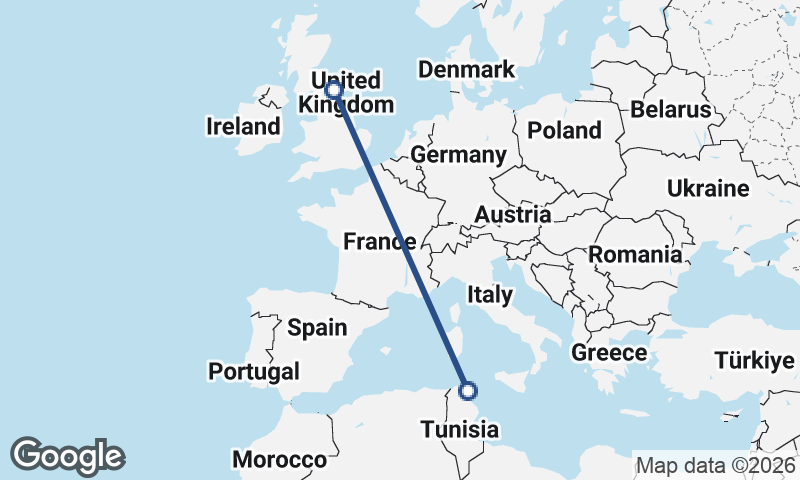 Newcastle upon Tyne to Tunis