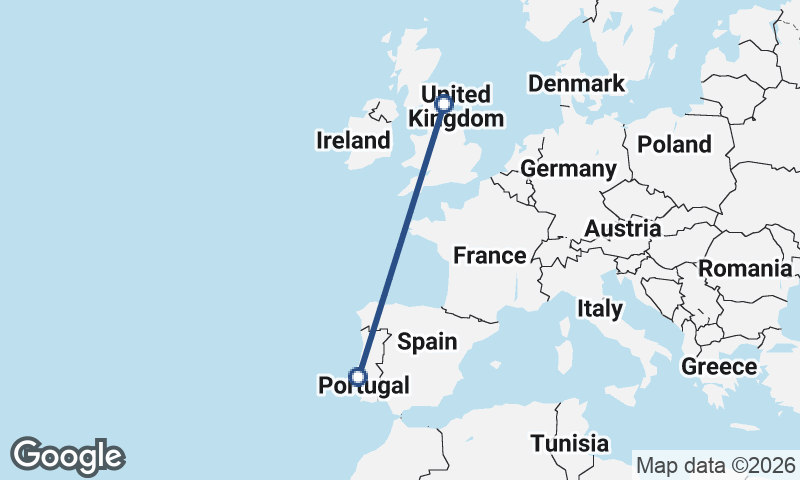Newcastle upon Tyne to Lisbon