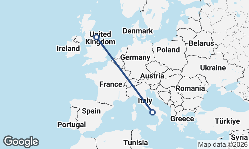 Newcastle upon Tyne to Naples