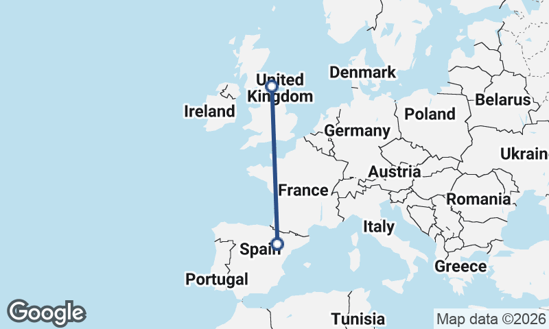 Newcastle upon Tyne to Zaragoza