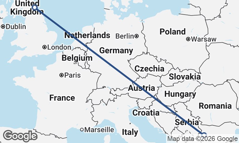 Newcastle upon Tyne to Sofia