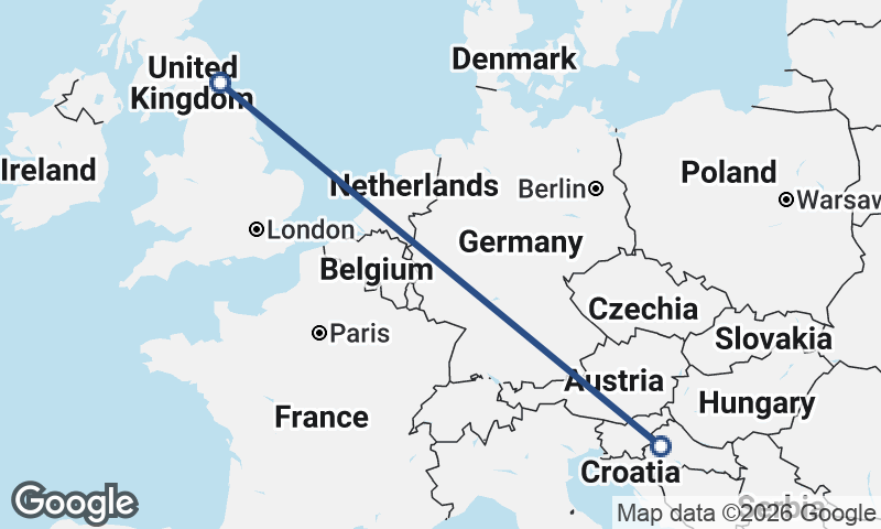 Newcastle upon Tyne to Zagreb