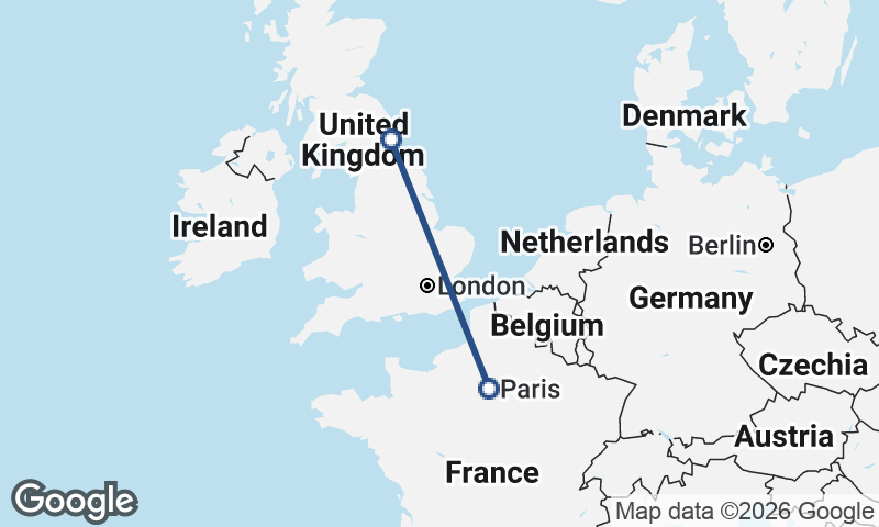 Newcastle upon Tyne to Paris
