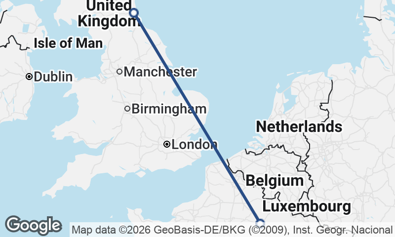 Newcastle upon Tyne to Reims